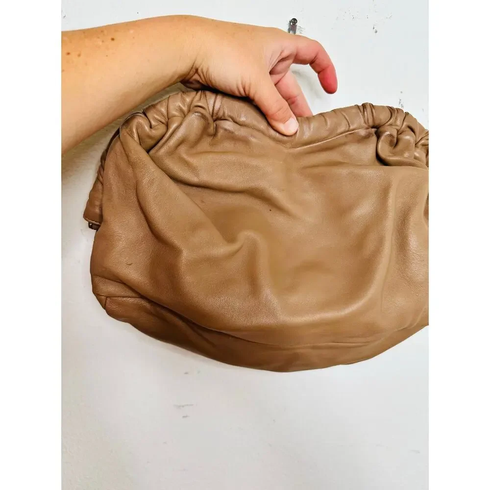 MANSUR GAVRIEL Caramel Tan Lambskin Cloud Clutch Ruched Top Bag Clutch Purse